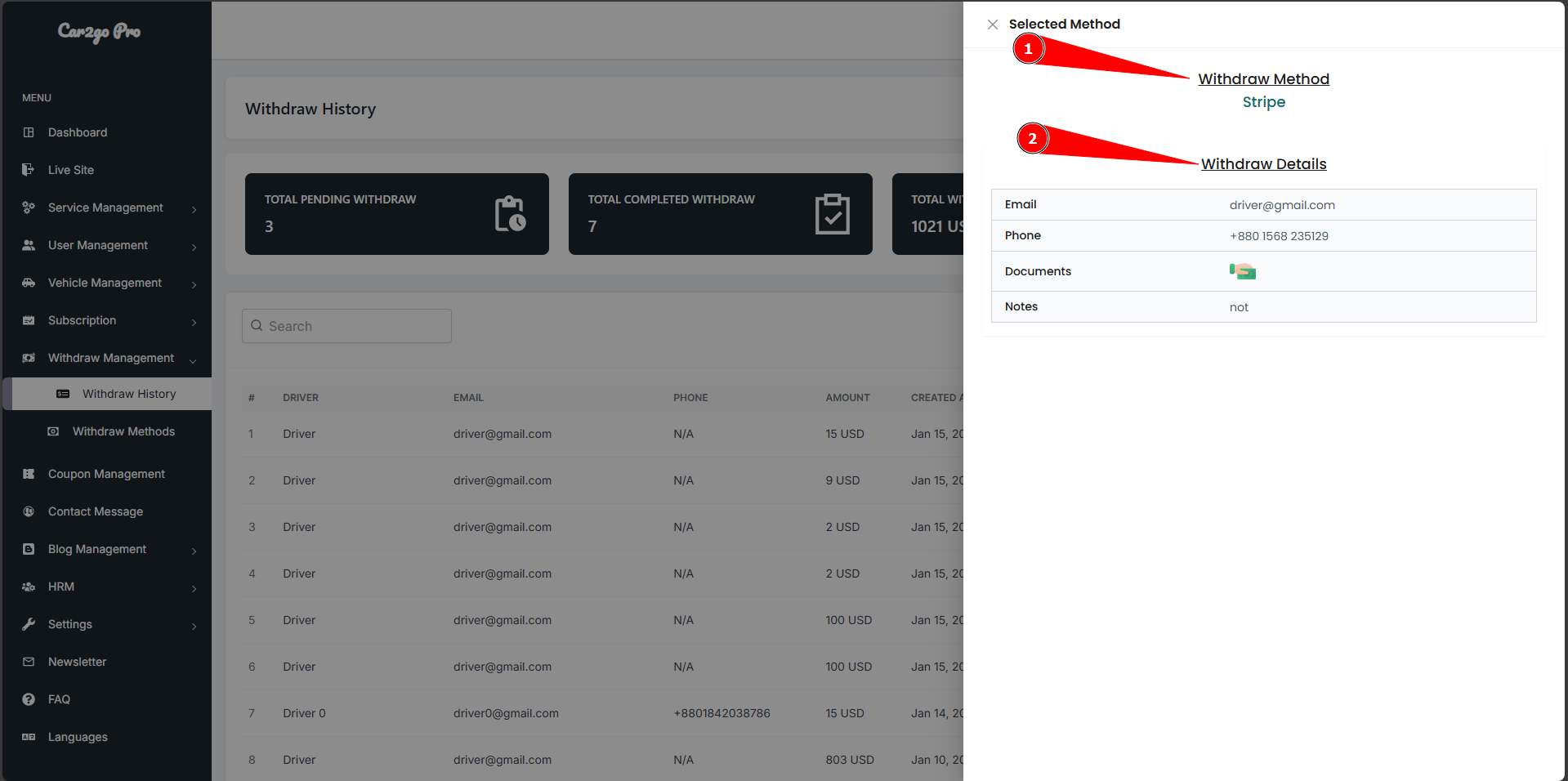 Withdraw Details