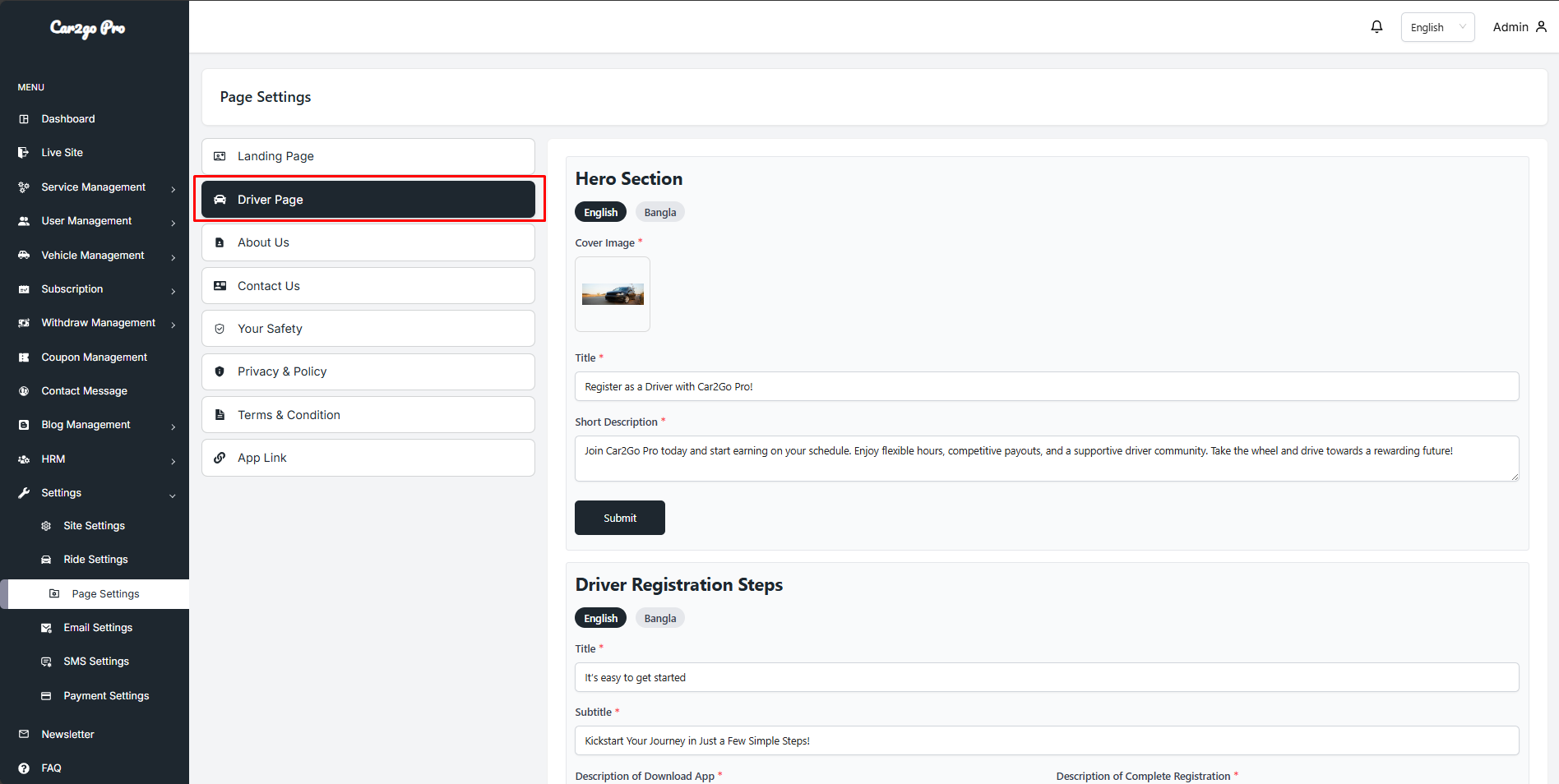 Driver Page