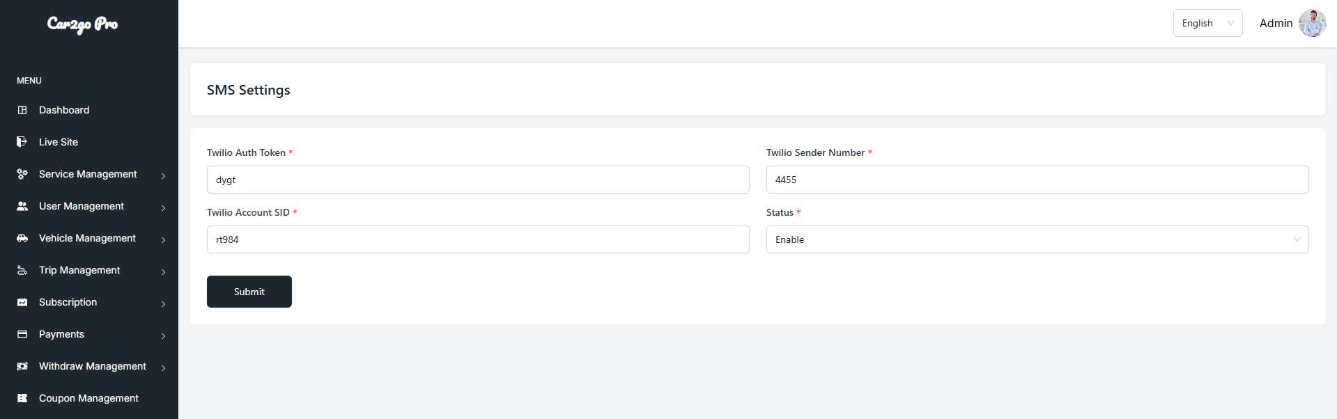 SMS Settings