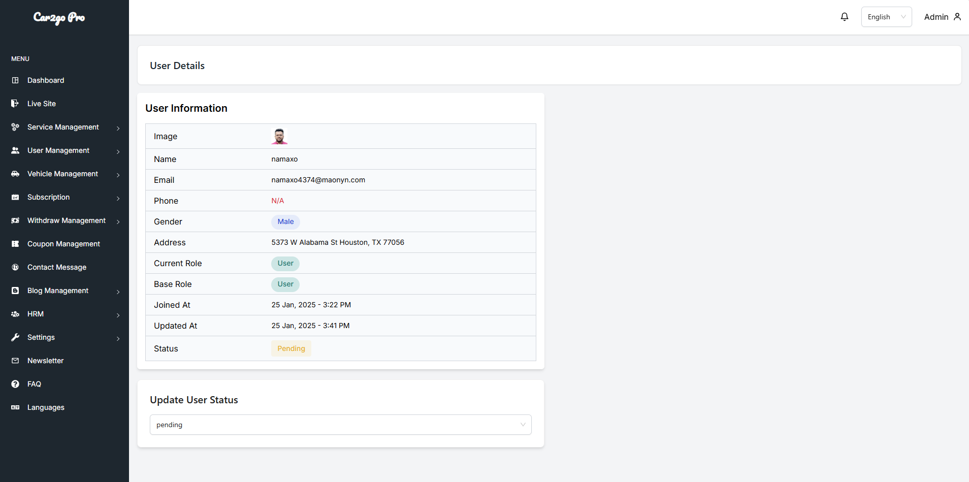 User Details
